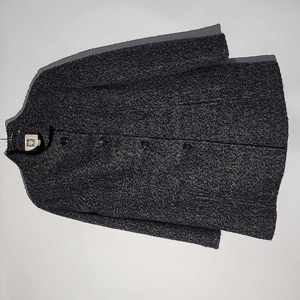 Anne Klein Funnel Neck Wool Blend Women's Black/Gray Textured Coat, Size XL